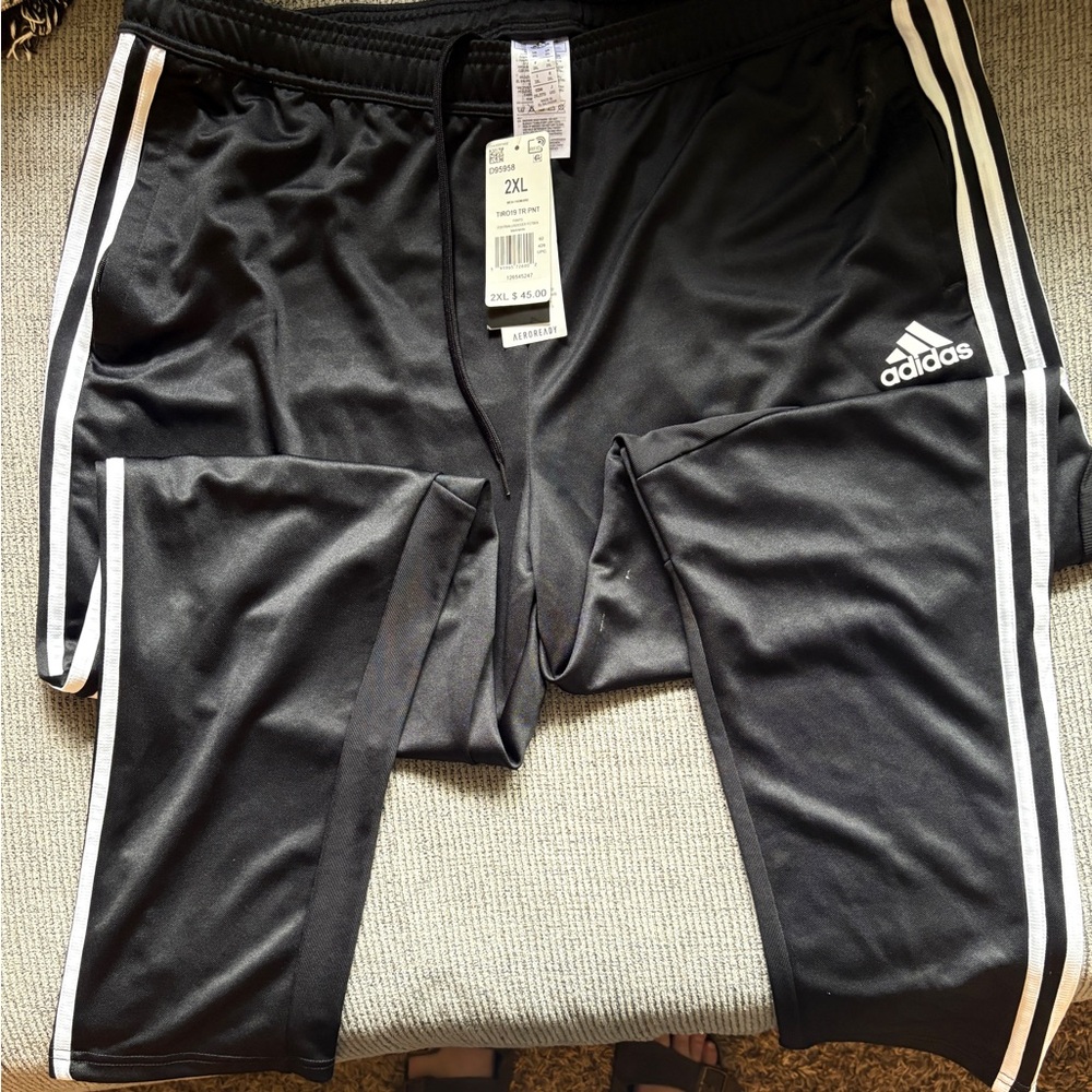 Adidas Black Track Pants with White Stripes